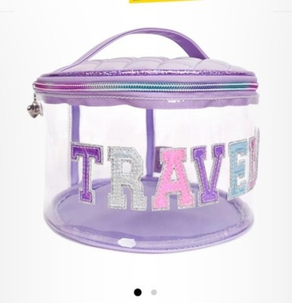Girls travel train case orchid purple make-up bag clear chenille Ms Gwen OMG
